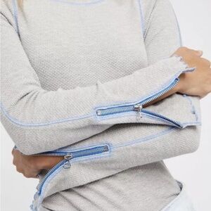 Free People Gray Waffle Knit Top with Zip It Cuffs